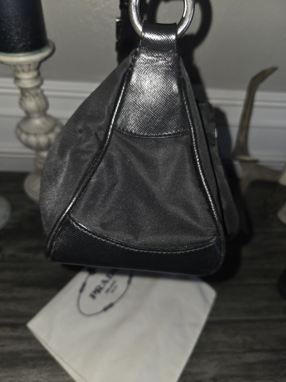 Prada Black Nylon Shoulder Bag with Chain-Link Strap - Picture 10 of 16